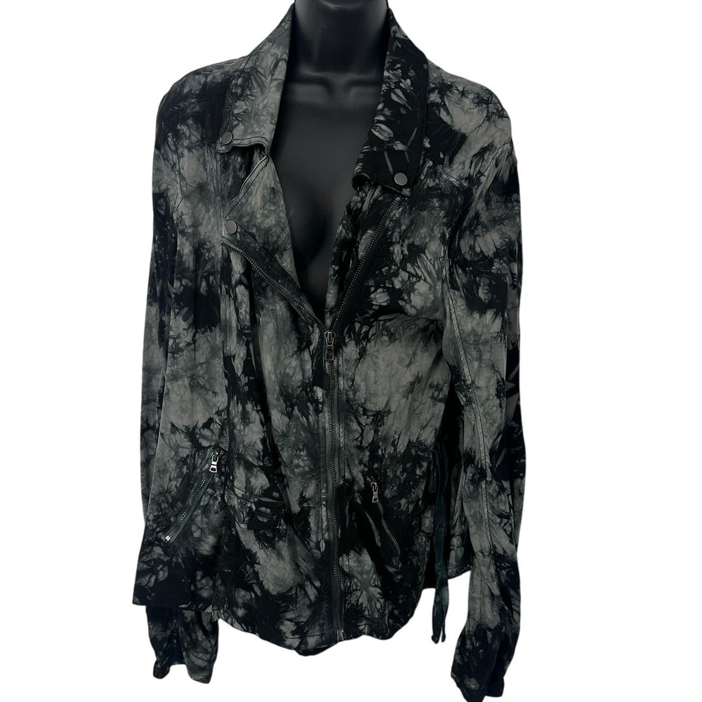 Anthropologie Marrakech jacket womens size large black gray moto tie dye